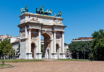 Milan Porta Sempione city gate with beautiful sky