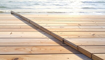 Wooden boardwalk pier extending to the tranquil ocean waters