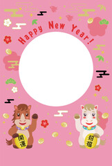 午年のかわいい馬のフォトフレーム年賀状