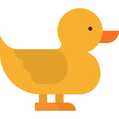 A charming cartoon yellow duckling with orange beak and feet is depicted with a transparent background ideal for playful design elements