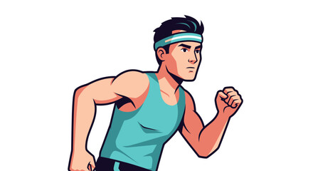 Cartoon Man Running with Headband and Tank Top. © Rizal