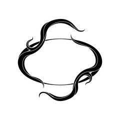Elegant black abstract frame with swirling organic shapes.