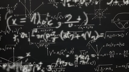 Realistic 3d mathematical equations on a dark blackboard background - Powered by Adobe