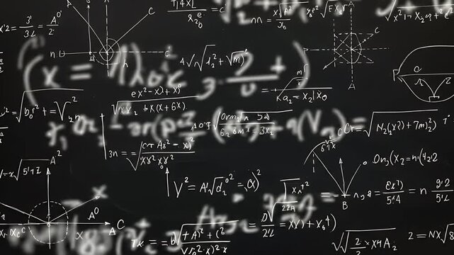 Realistic 3d mathematical equations on a dark blackboard background - Powered by Adobe