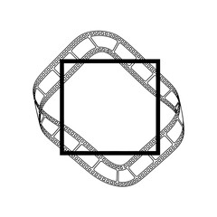Abstract geometric square frame with intertwined ribbon design.