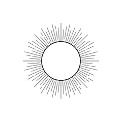 Minimalist Sunburst Line Art Illustration on White Background.
