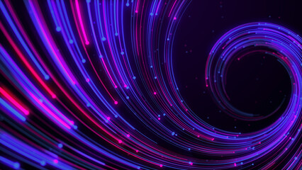 Futuristic neon wave lines in glowing pink and blue curves on dark background. Great for tech, digital, or sci-fi themed visuals. 3d Rendering