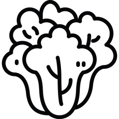 A simple black and white line art illustration of a head of lettuce with a transparent background