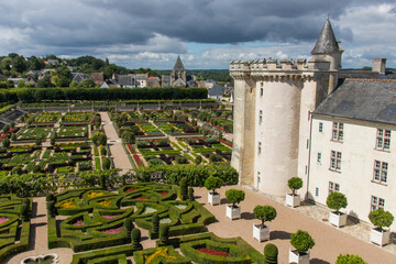 les jardins de Villandry, des jardins dans le style de la Renaissance dans la vallée de la Loire en Touraine	, célèbre château de la Loire en France