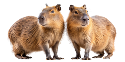 Two adorable capybaras posed together detailed studio portrait rodent mammal