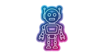 Retro robot illustration with neon glow effect.