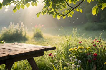 Naklejka premium autumn leaves on a wooden fence, table for product, autuman leaves wooden table