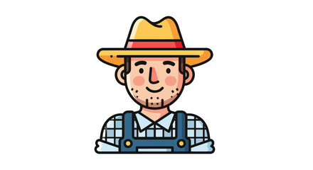 Cartoon Farmer with Straw Hat and Overalls Illustration.