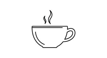 Simple line art icon of a steaming hot beverage cup.