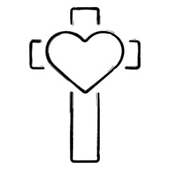 christian cross icon, brush strokes, vector illustration on white background.