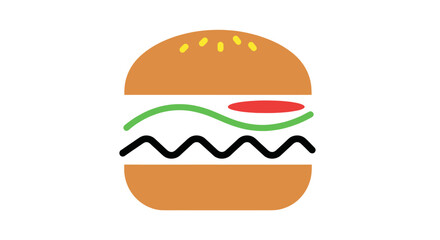 Simple Burger Icon with Sesame Seeds and Stylized Ingredients.