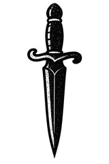 Vintage Traditional Black and White Dagger Illustration with Distressed Texture and Ornate Hilt – A Classic Old School Tattoo Design Symbolizing Strength, Protection, and Rebellion in a Timeless Artis