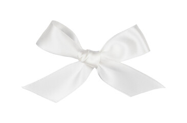 White ribbon bow isolated on white or transparent background. Top view.