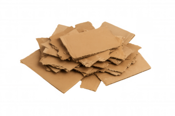 Torn cardboard pieces creating a pile for reuse, recycling, and waste management with a transparent background