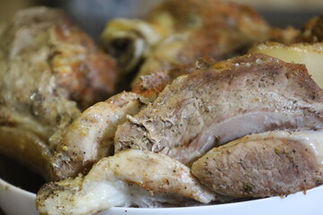 Grilled pork slices with brown crust and spices