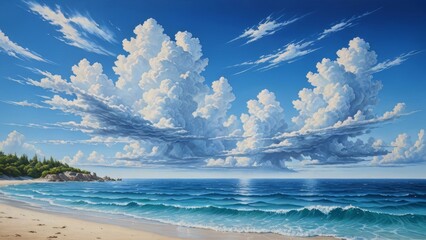 mar y cielo azul con nubes