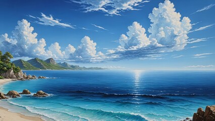 mar y cielo azul con nubes