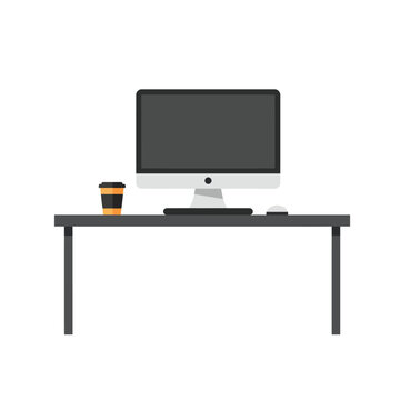 Modern computer workstation on a desk isolated on white.