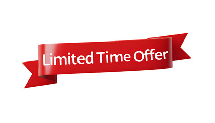 Red ribbon banner with white "Limited Time Offer" text isolated on transparent background
