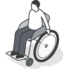Isometric Illustration of a Person in a Wheelchair Against a Transparent Background Representing Healthcare and Accessibility