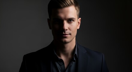Intriguing portrait of a confident man in a suit, perfect for executive branding or corporate communications with a dramatic and sophisticated style