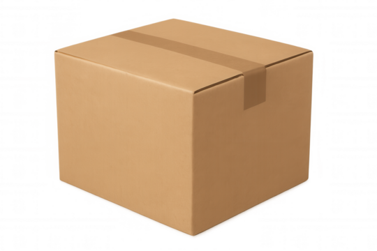 Cardboard delivery box with adhesive tape, mailing a package, shipping cargo, moving service, logistics supply chain concept