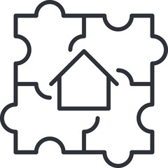 Interlocking Puzzle Pieces Forming A House Symbol Representing Real Estate Concept And Home Ownership In A Minimalist Line Art Style On Transparent Background