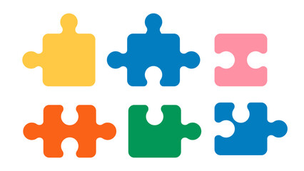 Fototapeta premium Colorful Jigsaw Puzzle Elements Illustration Set Featuring Flat Minimal Style for Teamwork, Education, and Creative Design Projects