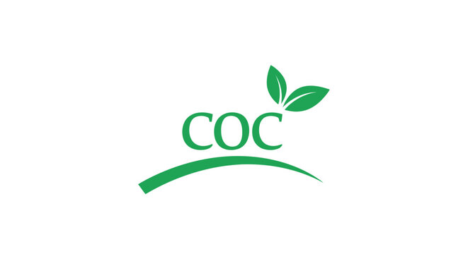 Green coc logo with leaves and a curved line on a white background