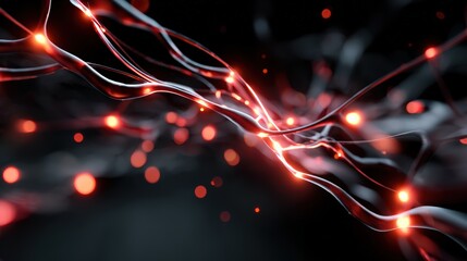 Glowing Neural Network with Red Electric Impulses