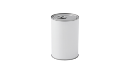 White tin food can with blank label and pull tab lid for packaging mockup. Isolated on transparent background, png
