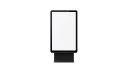 Blank digital advertising kiosk mockup, front view. Isolated on transparent background, png
