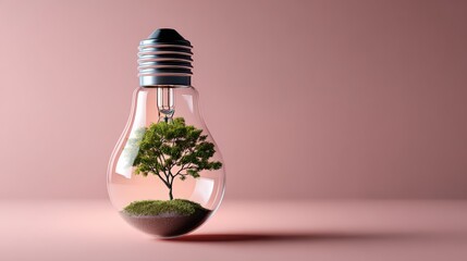 Tree Inside Light Bulb Symbolizing Green Energy Concept