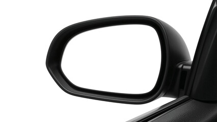 Car side view mirror with a blank white screen for mockup or copy space. Isolated on transparent background, png
