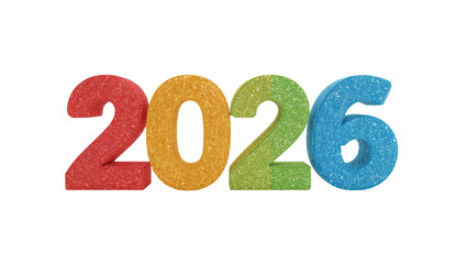 Colorful 3D numbers 2026 for New Year celebration. Isolated on transparent background, png
