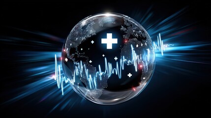 Global Healthcare Concept with Pulse Wave and Cross