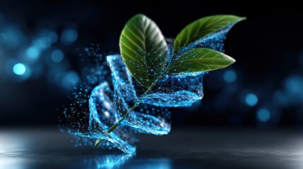 Digital DNA Helix Transforming into Leaf Symbolizing Biotechnology