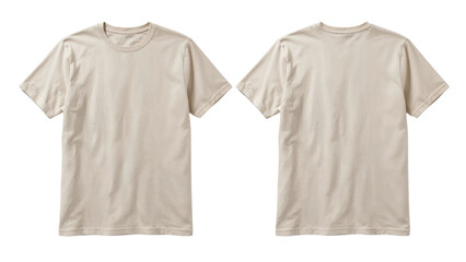 Men's beige crew neck t-shirt template, front and back view. Isolated on transparent background, png
