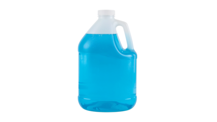 Large plastic jug with blue liquid and a handle. Isolated on transparent background, png
