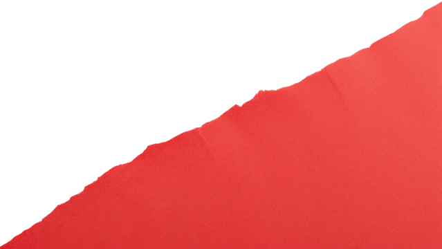 Red torn paper edge on a diagonal, ripped page effect, isolated on transparent background, png
