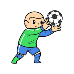 Cartoon Goalkeeper Catching Soccer Ball with Focus and Determination.
