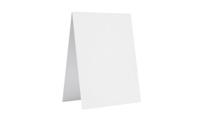 White blank paper table tent card, standing A frame mockup for menu or sign. Isolated on transparent background, png
