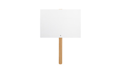 Blank white rectangular protest sign or placard on a wooden stick for rally. Isolated on transparent background, png
