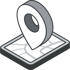 Isometric Map Pin Icon With Transparent Background And Stylized Map On A Device Screen Representing Location And Navigation Services In A Clean Minimalist Design