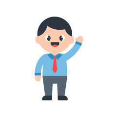 Cartoon Businessman Waving Hand in Greeting or Introduction.